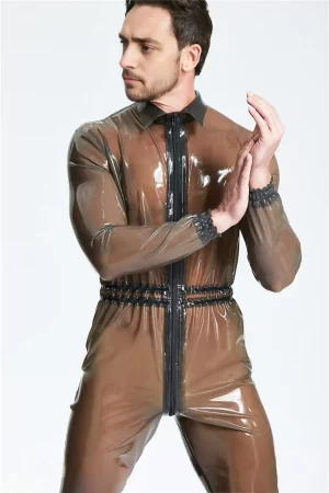 Latex Male Translucent Front Zip Romper