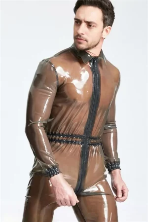 Latex Male Translucent Front Zip Romper