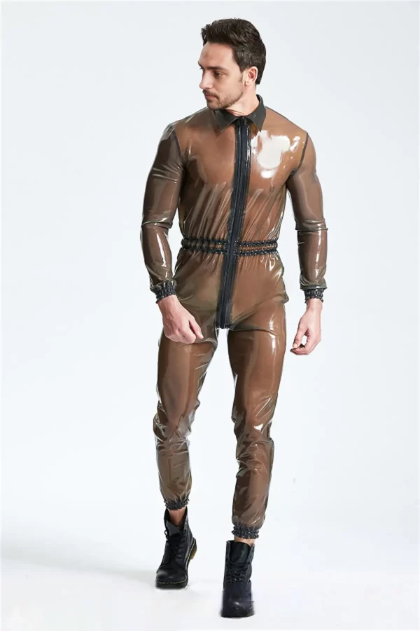 Latex Male Translucent Front Zip Romper