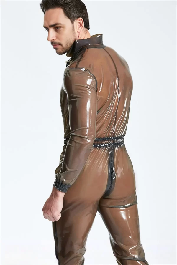 Latex Male Translucent Front Zip Romper