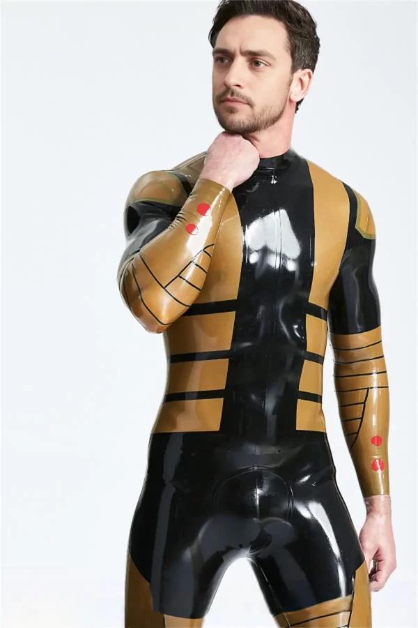 Latex Male Blazing Gold Back Zip Catsuit