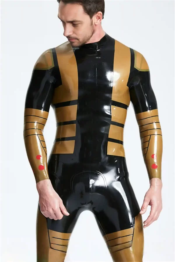 Latex Male Blazing Gold Back Zip Catsuit