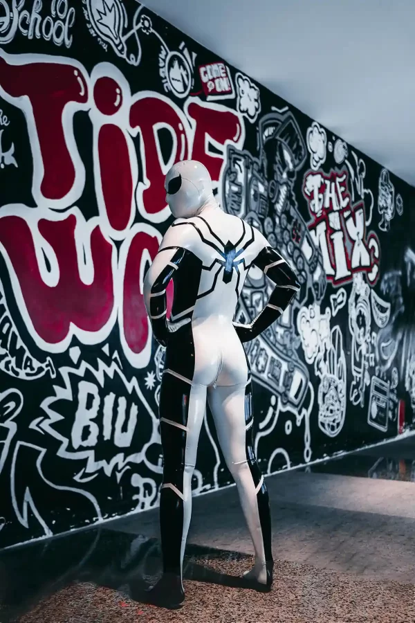 Latex Male White Steppe Spidey Catsuit