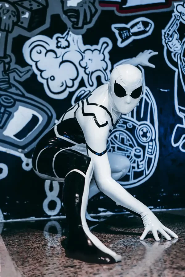 Latex Male White Steppe Spidey Catsuit