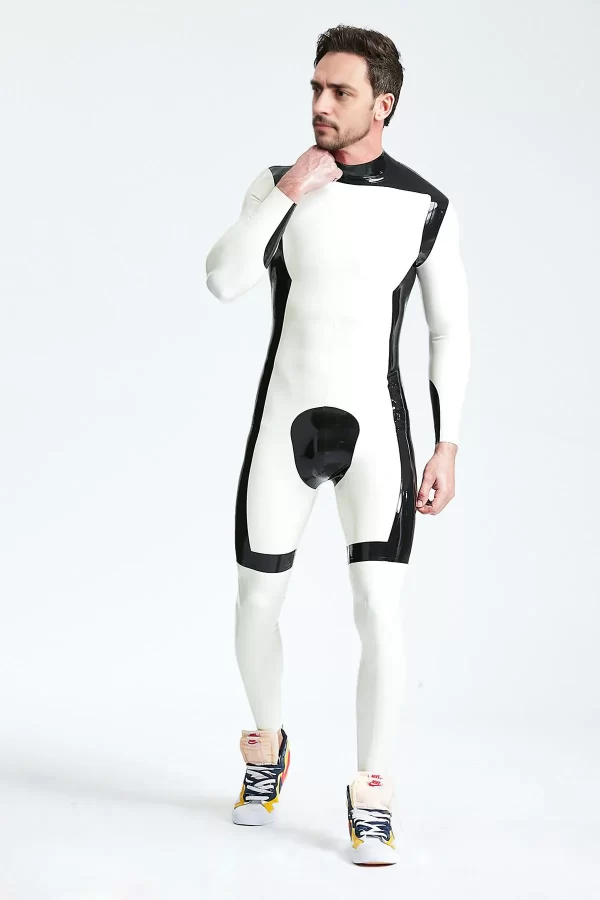 Latex Male White Knight Back Zip Catsuit