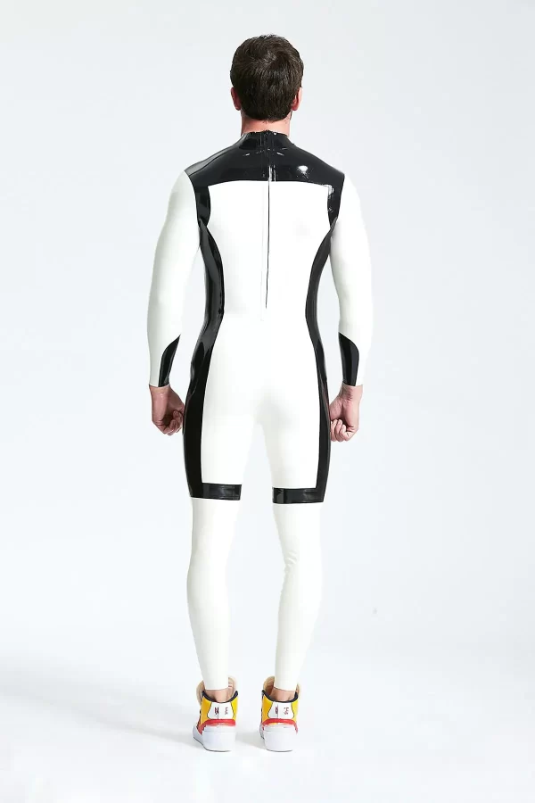 Latex Male White Knight Back Zip Catsuit