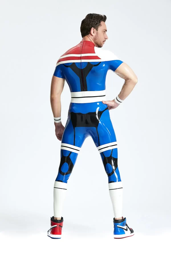 Latex Male Captain Star Back Zip Catsuit