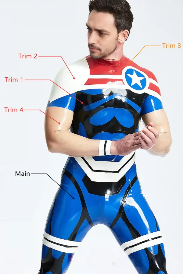 Latex Male Captain Star Back Zip Catsuit