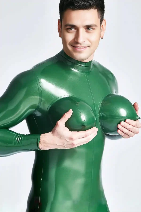 Latex Male Inflated Boobs Catsuit