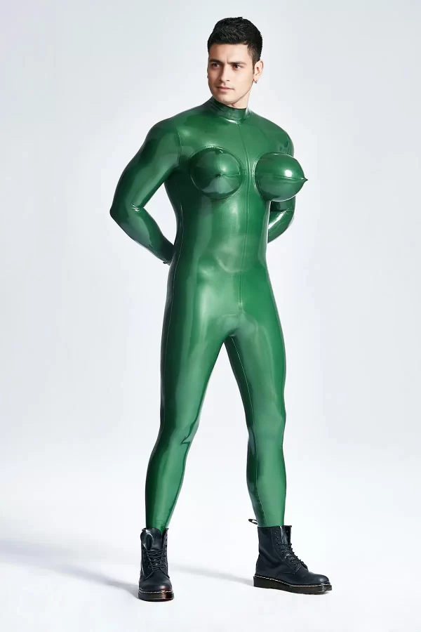 Latex Male Inflated Boobs Catsuit