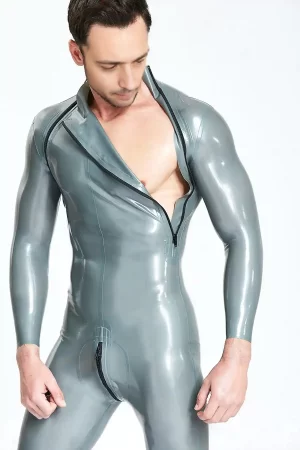 Latex Male Double-Diagonal Zip Catsuit