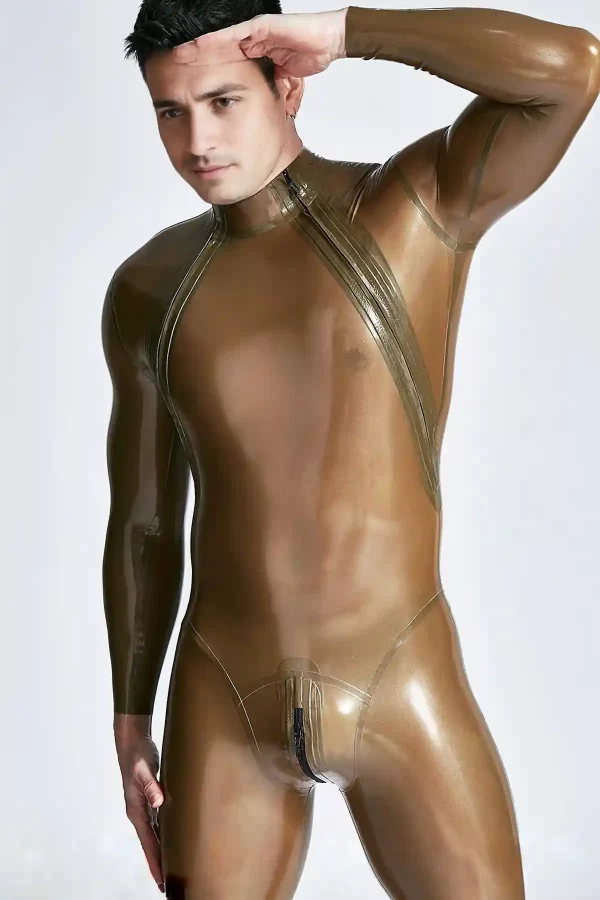 Latex Male Double-Diagonal Zip Catsuit