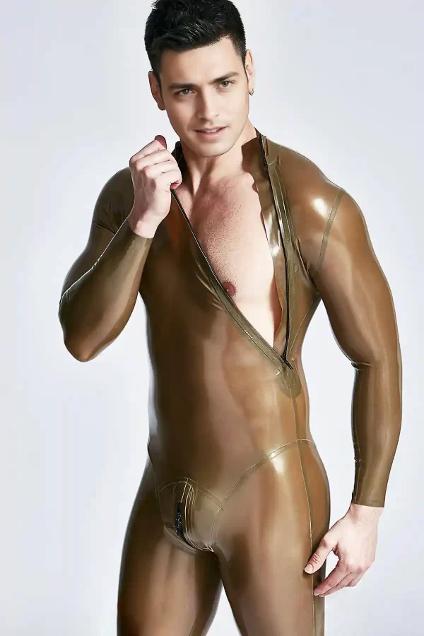 Latex Male Double-Diagonal Zip Catsuit