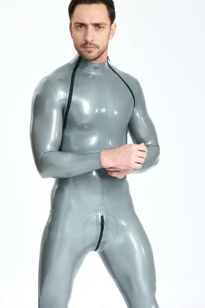 Latex Male Double-Diagonal Zip Catsuit