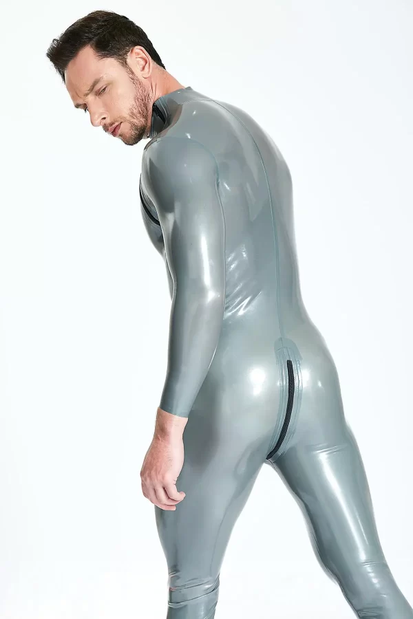 Latex Male Double-Diagonal Zip Catsuit