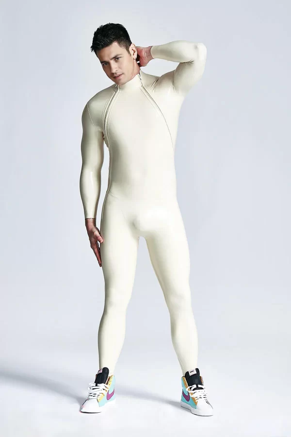 Latex Male Double-Diagonal Zip Catsuit