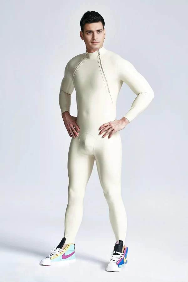 Latex Male Double-Diagonal Zip Catsuit