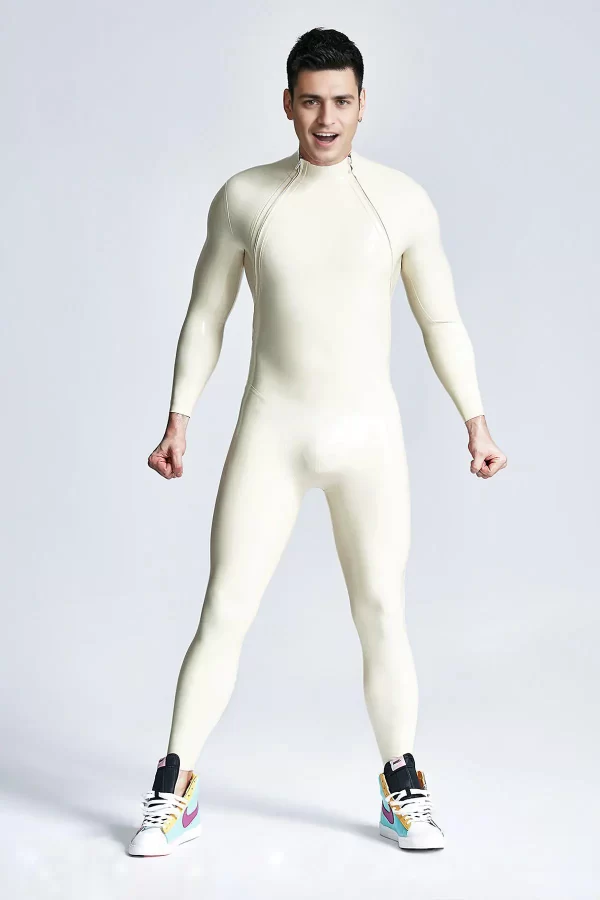 Latex Male Double-Diagonal Zip Catsuit