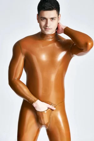 Latex Male Zipless Pouch-front Neck Entry Catsuit