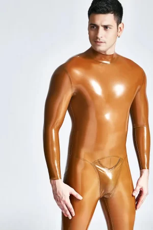 Latex Male Zipless Pouch-front Neck Entry Catsuit