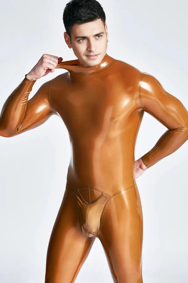 Latex Male Zipless Pouch-front Neck Entry Catsuit