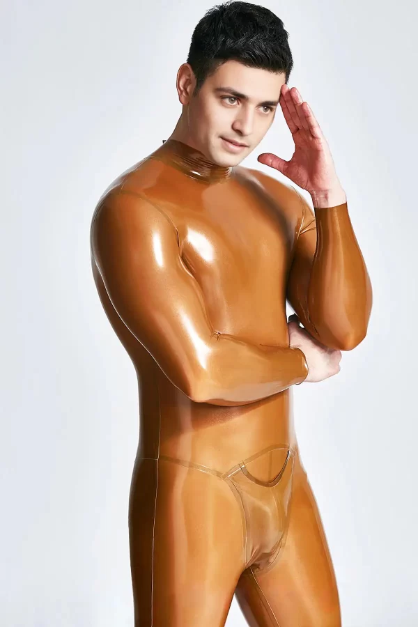 Latex Male Zipless Pouch-front Neck Entry Catsuit