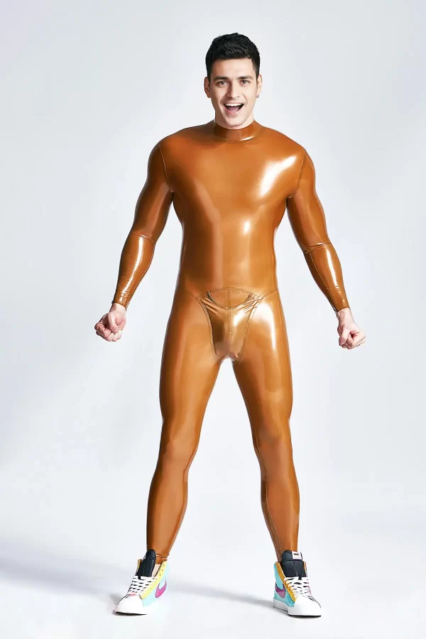 Latex Male Zipless Pouch-front Neck Entry Catsuit