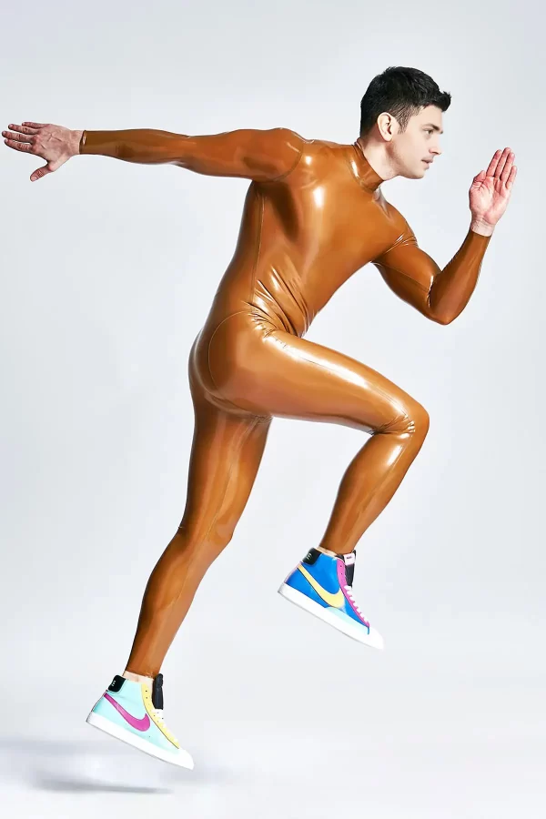 Latex Male Zipless Pouch-front Neck Entry Catsuit