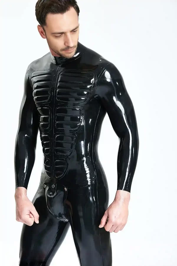 Latex Male Muscle Chest Codpiece Catsuit