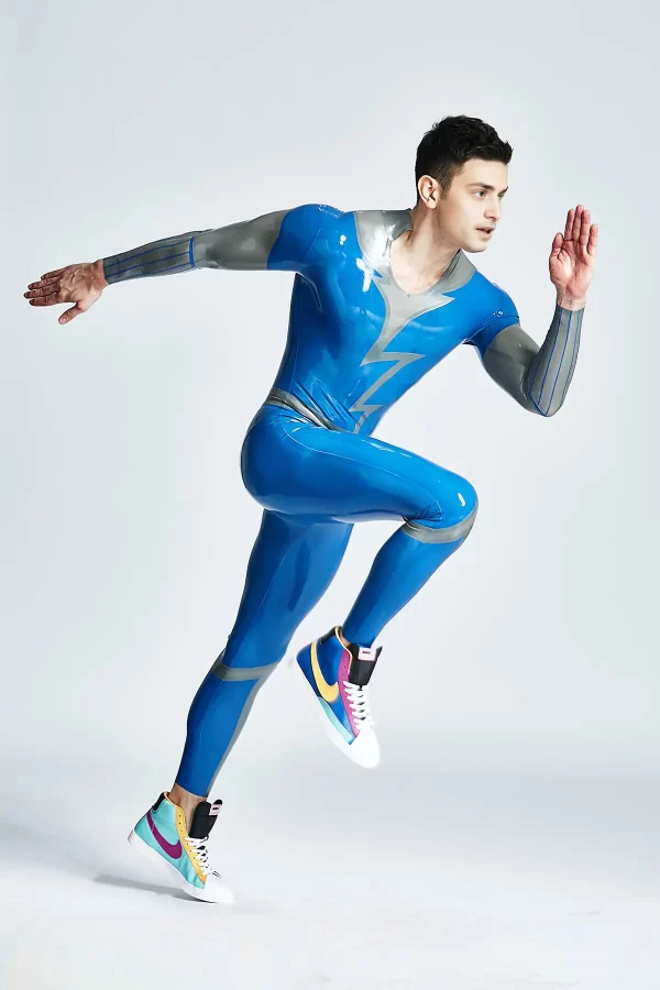 Latex Male Lightning Flash Wide-Necked Catsuit