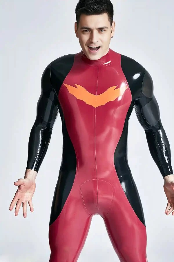 Latex Male Winged-Chest Back Zip Catsuit