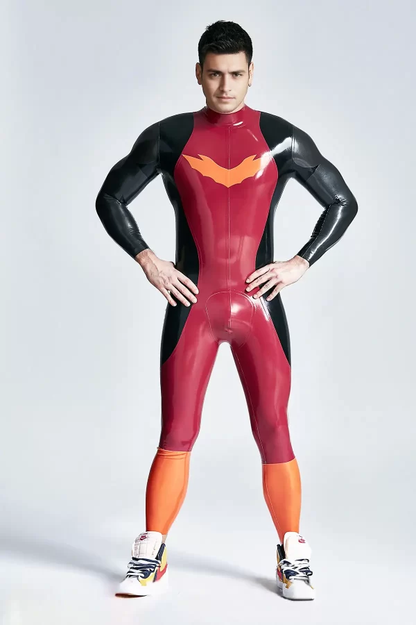 Latex Male Winged-Chest Back Zip Catsuit