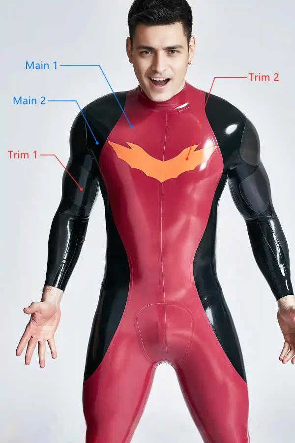 Latex Male Winged-Chest Back Zip Catsuit