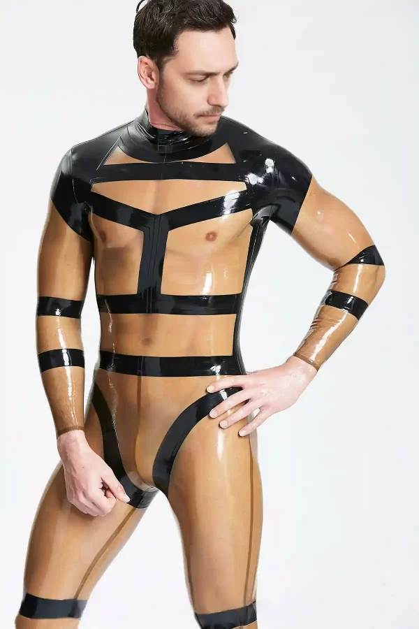 Latex Male Harnessed Translucent Catsuit