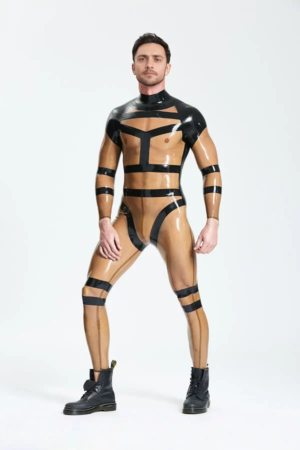 Latex Male Harnessed Translucent Catsuit