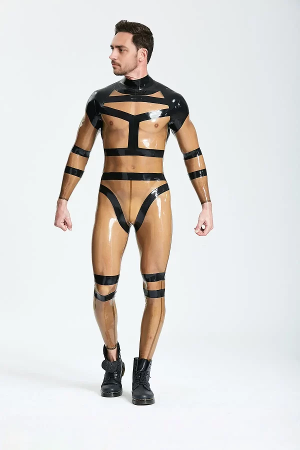 Latex Male Harnessed Translucent Catsuit