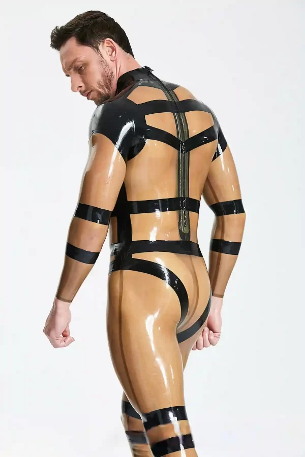 Latex Male Harnessed Translucent Catsuit