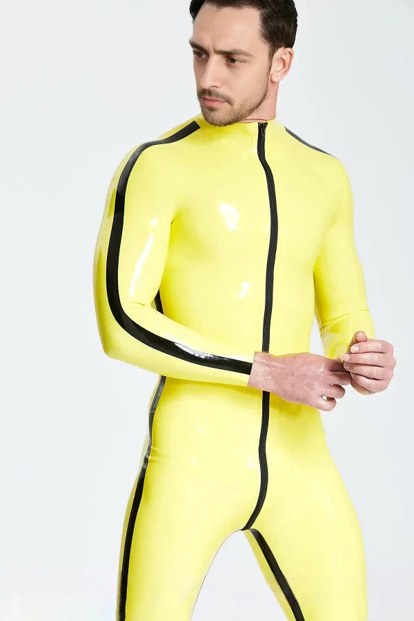 Latex Male Contrast Strips Catsuit