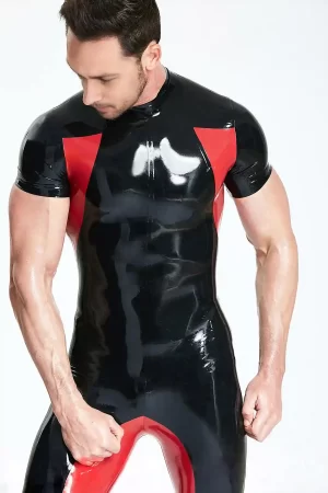 Latex Male Short-sleeved Sporty Catsuit