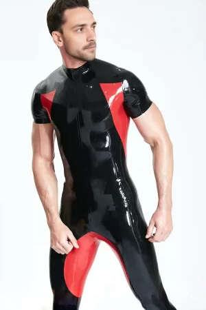 Latex Male Short-sleeved Sporty Catsuit