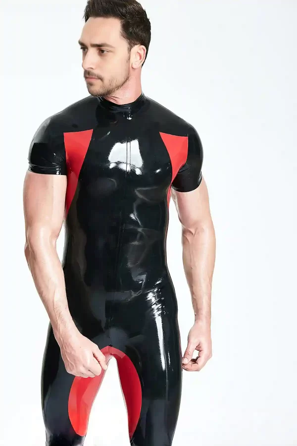 Latex Male Short-sleeved Sporty Catsuit