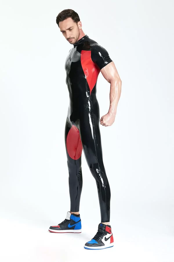 Latex Male Short-sleeved Sporty Catsuit