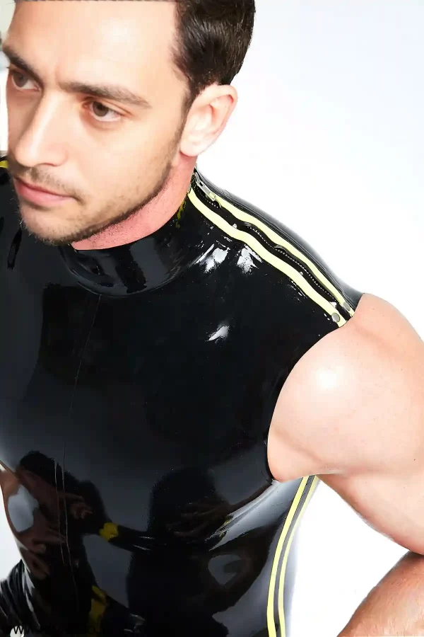 Latex Male Sleeveless Codpiece Muscle Catsuit