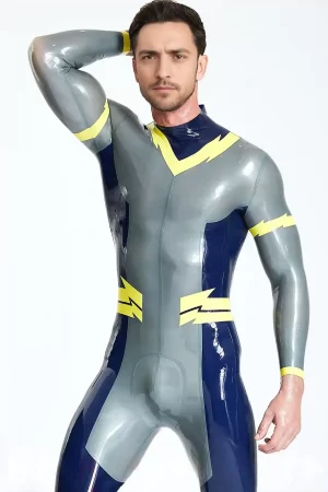 Latex Male Lightning Bolt Back Zip Catsuit