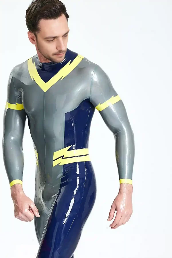 Latex Male Lightning Bolt Back Zip Catsuit