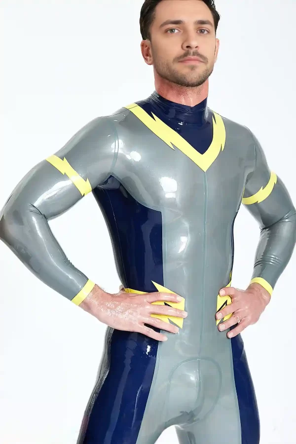 Latex Male Lightning Bolt Back Zip Catsuit