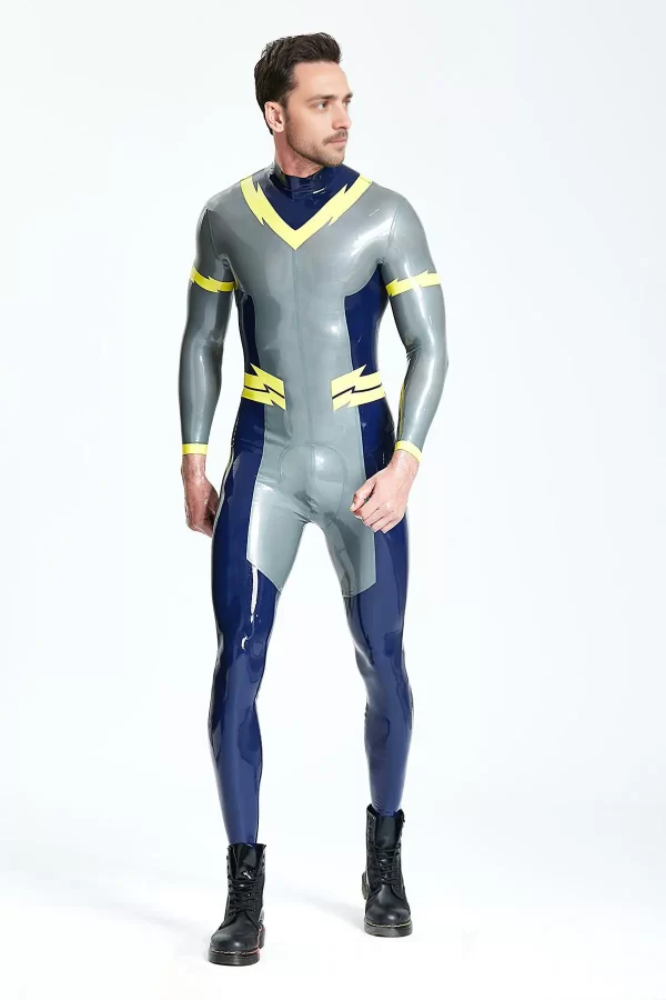 Latex Male Lightning Bolt Back Zip Catsuit