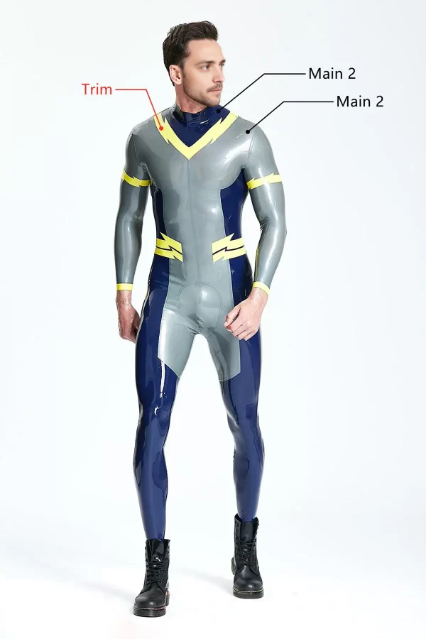 Latex Male Lightning Bolt Back Zip Catsuit