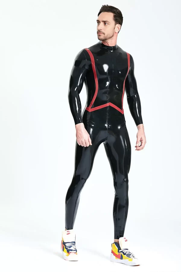 Latex Male Fishtail Stripe Catsuit