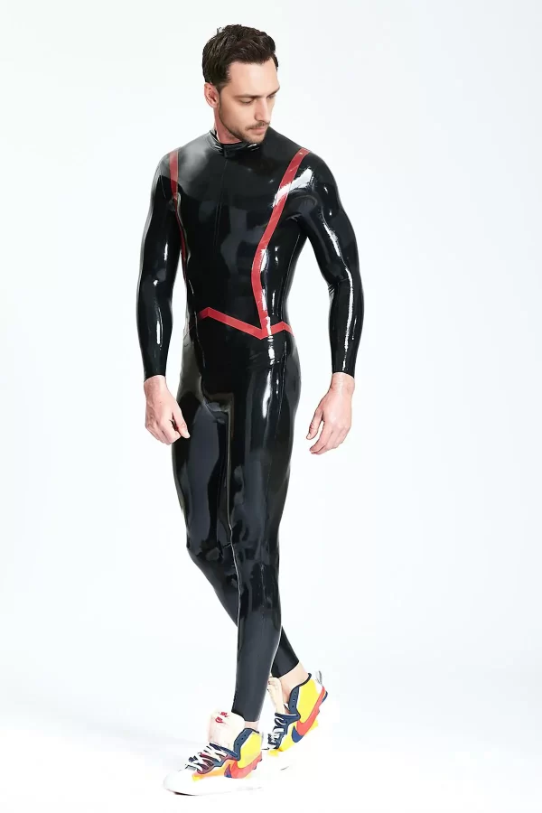 Latex Male Fishtail Stripe Catsuit